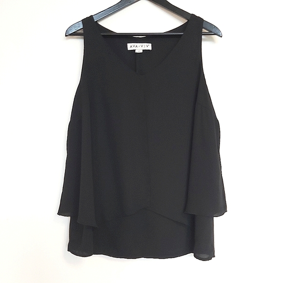 Ava & Viv blouse womens plus v-neck sheer elegant fly-away panels sleeveless - Picture 2 of 7
